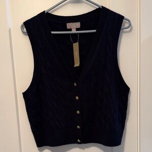 J. Crew Women's Dark Blue Cashmere Cable Knit Vest Size L NWT